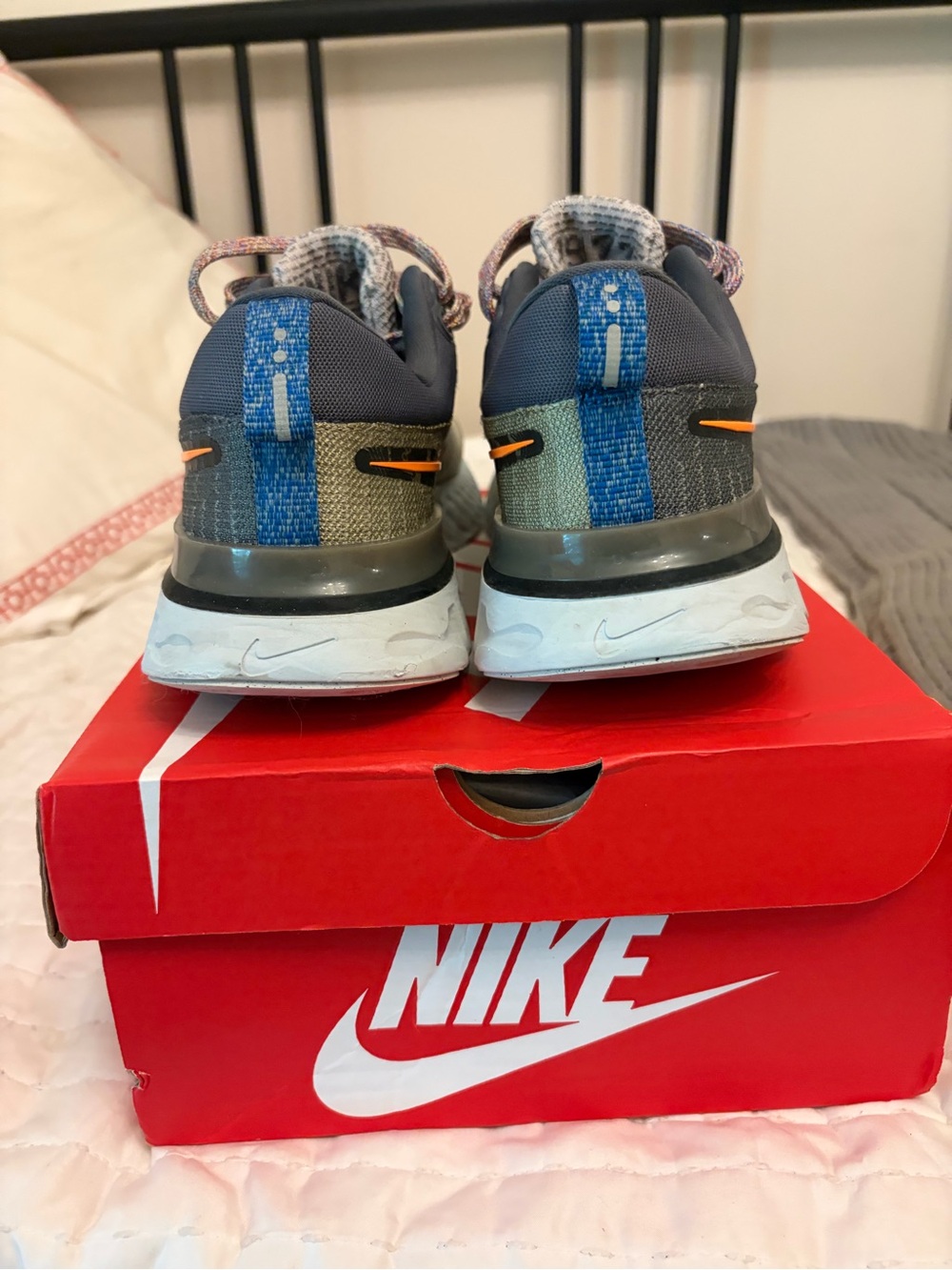 Nike React Infinity Knit Running Shoes - Olive Green with Black & Orange Swoosh - Picture 4 of 8